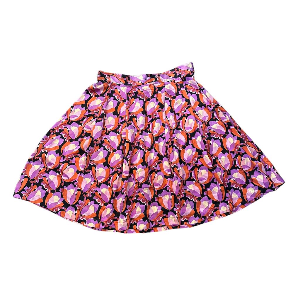 Zara woman purple floral print silk midi skirt size 6